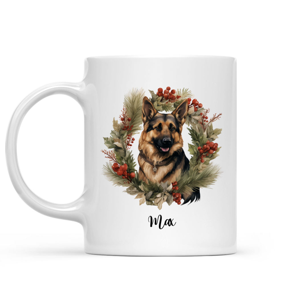 Christmas Dog Mug - Christmas German Shepherd Dog Peeking From Winter Floral Wreath - Mug_1