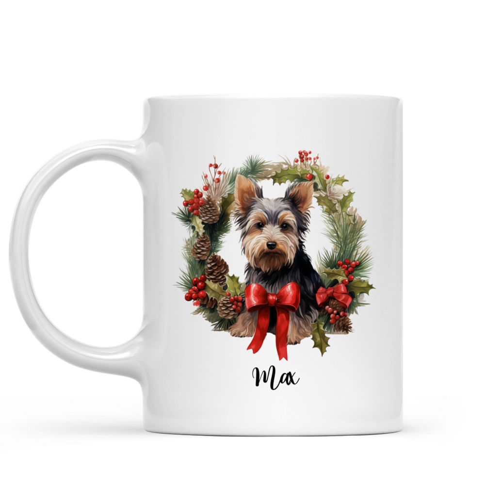 Christmas Dog Mug - Christmas Yorkshire Terrier Dog Peeking From Winter Floral Wreath - Mug_1