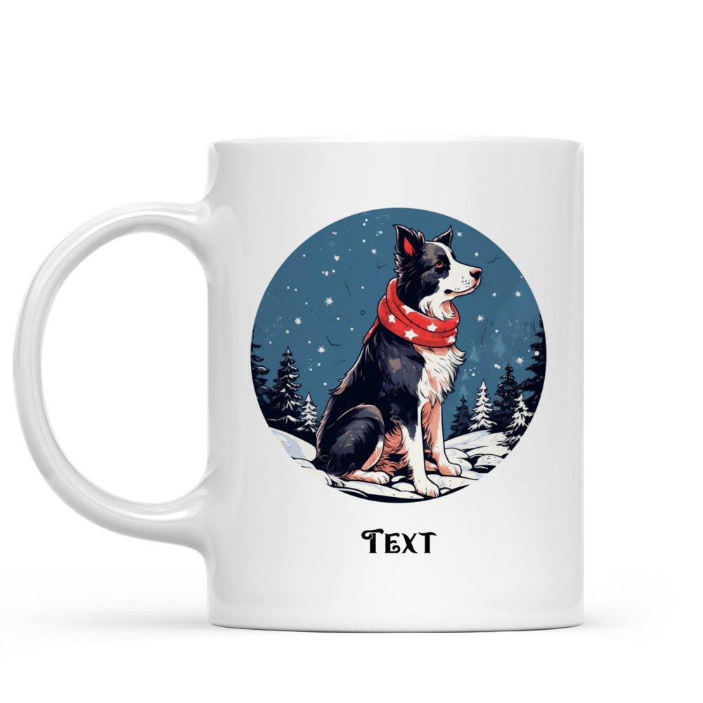 Christmas Dog Mug - Christmas Dog Mug: Detailed Border Collie dog in Winter Village Illustration - Mug_1