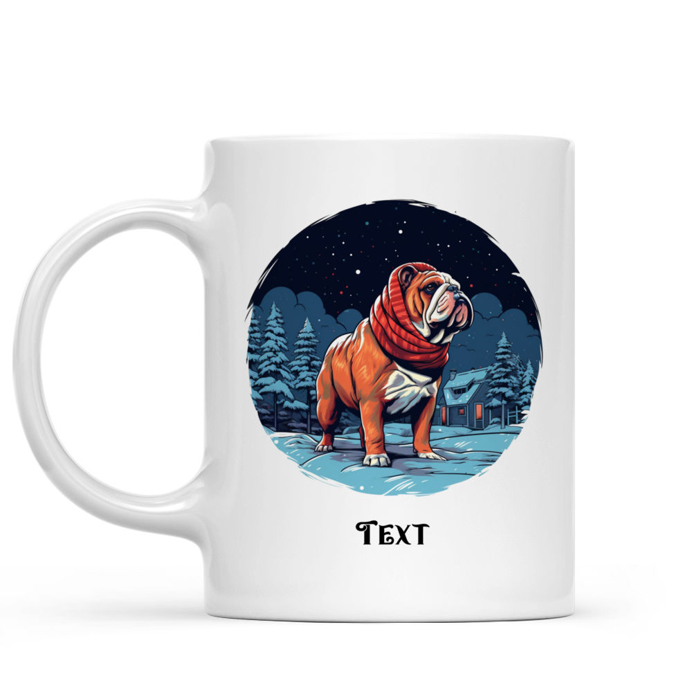 Christmas Dog Mug - Christmas Dog Mug: Detailed Bulldog in Winter Village Illustration - Mug_1