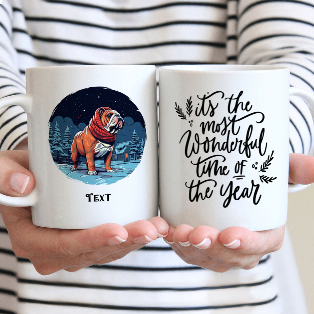 Christmas Dog Mug - Christmas Dog Mug: Detailed Bulldog in Winter Village Illustration - Mug