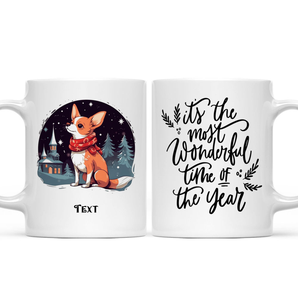 Christmas Dog Mug - Christmas Dog Mug: Detailed Chihuahua Dog in Winter Village Illustration - Mug_3