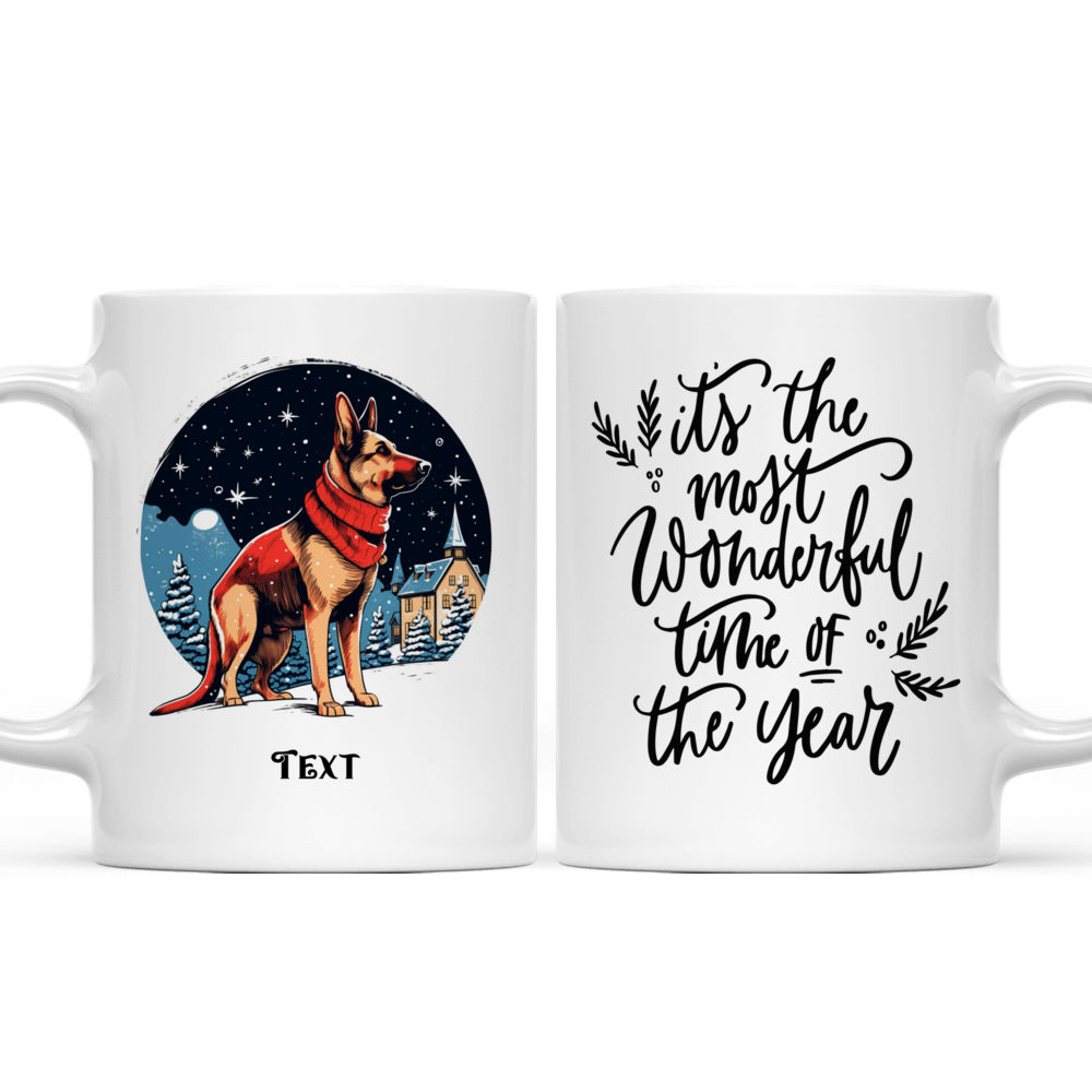 Christmas Dog Mug - Christmas Dog Mug: Detailed German Shepherd Dog in Winter Village Illustration - Mug_3