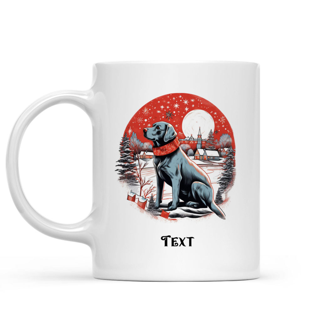 Christmas Dog Mug - Christmas Dog Mug: Detailed Labrador Retriever dog in Winter Village Illustration - Mug_1