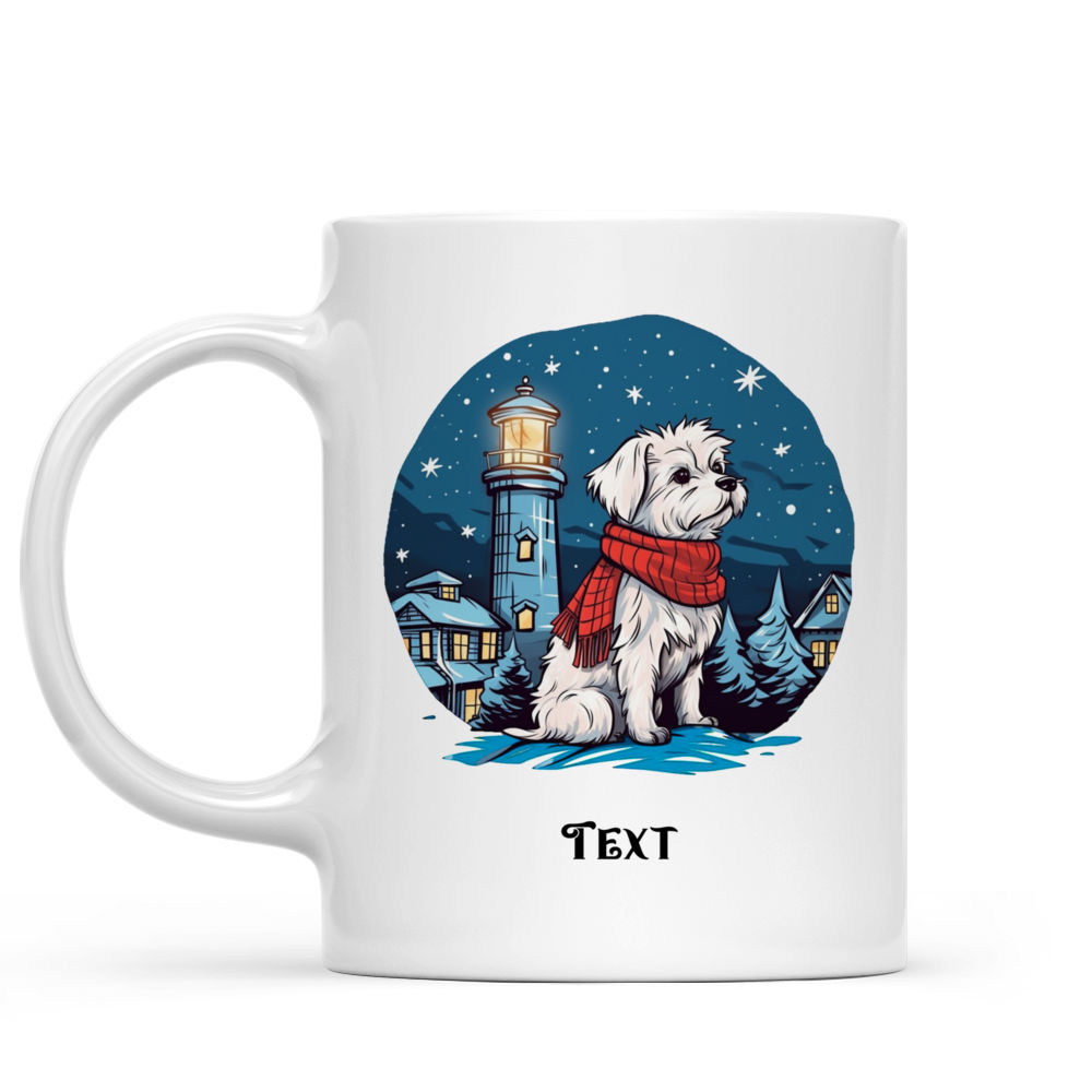 Christmas Dog Mug - Christmas Dog Mug: Detailed Maltese dog in Winter Village Illustration - Mug_1