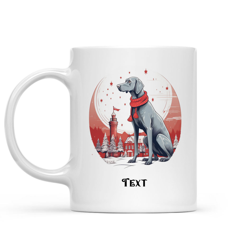 Christmas Dog Mug - Christmas Dog Mug: Detailed Weimaraner dog in Winter Village Illustration - Mug_1