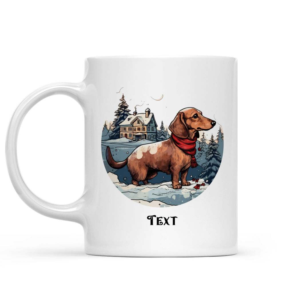 Personalized Mug - Christmas Dog Mug - Christmas Dog Mug: Detailed Dachshund dog in Winter Village Illustration_1