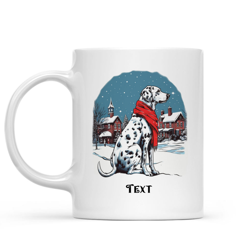 Christmas Dog Mug - Christmas Dog Mug: Detailed Dalmatian dog in Winter Village Illustration - Mug_1