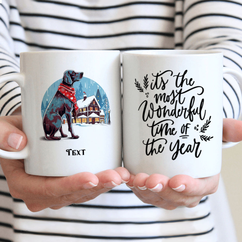 Christmas Dog Mug - Christmas Dog Mug: Detailed German Shorthaired Pointer dog in Winter Village Illustration - Mug