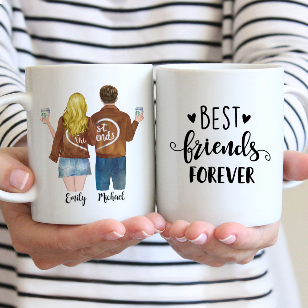 Personalized Mug - Topic - Personalized Mug - Male & Female - Brown Jacket - Best Friends Forever