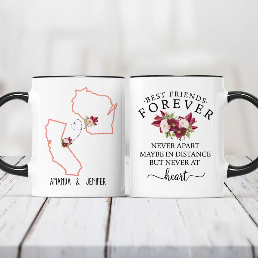 Personalized Mug - Topic - Personalized Mug -  Long Distance - Best Friends Forever Never Apart Maybe In Distance But Never at Heart.