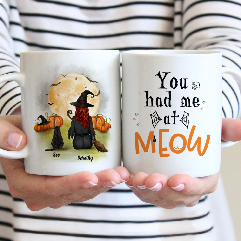 Personalized Halloween Mug - You Had Me at Meow (Girl & Cat)