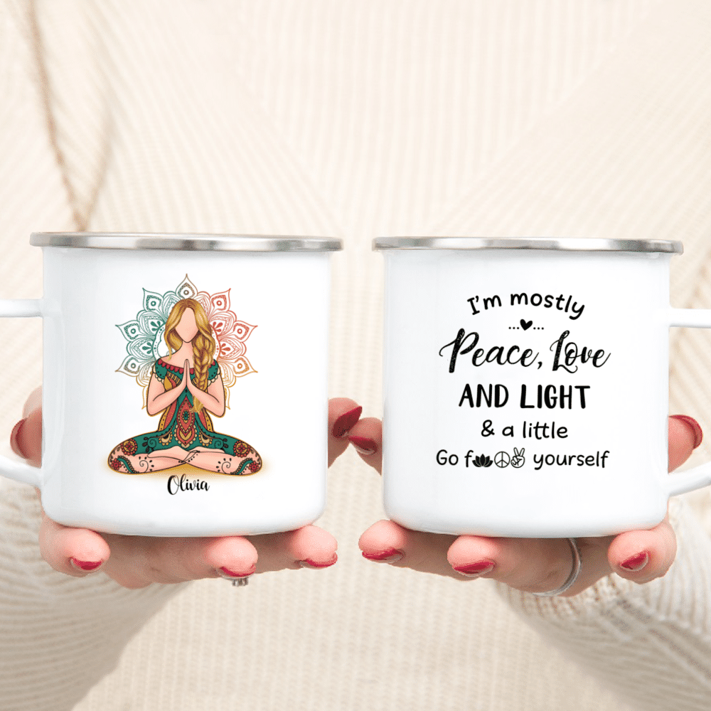 I'm Mostly Peace Love And Light - Personalized Yoga Mug