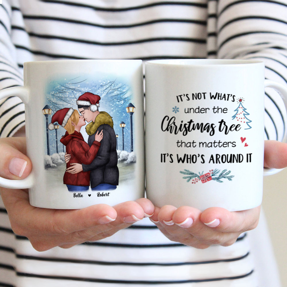 Personalized Mug - Christmas Kissing Couple - It's not what's under the Christmas tree that matters, it's who's around it - Couple Gifts, Valentines Gifts