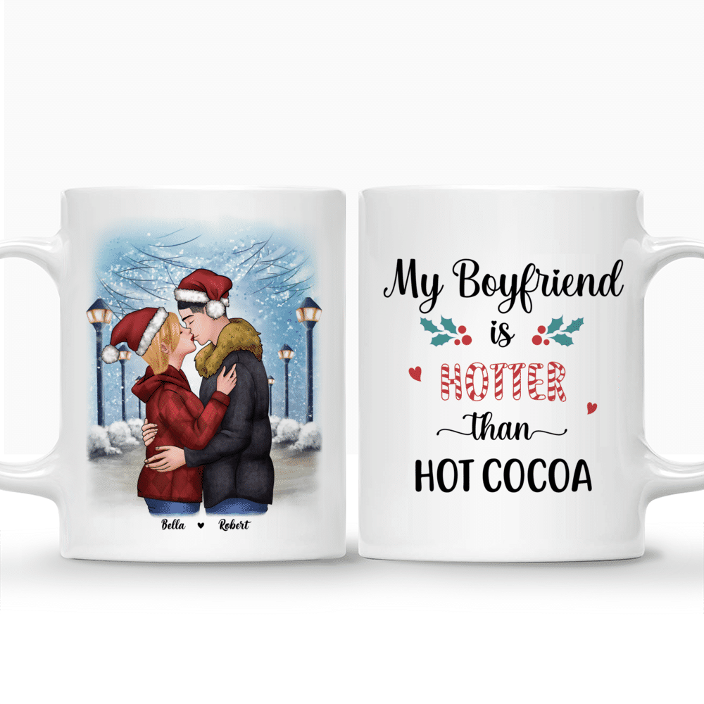 Personalized Mug - Christmas Kissing Couple - My boyfriend is hotter than hot cocoa - Valentines Gifts For Boyfriend, Couple Gifts, Gifts For Boyfriend_3