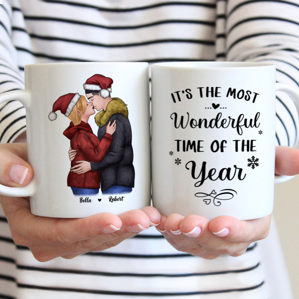 Personalized Mug - Christmas Kissing Couple - It's the most wonderful time of the year - Couple Gifts, Valentines Gifts