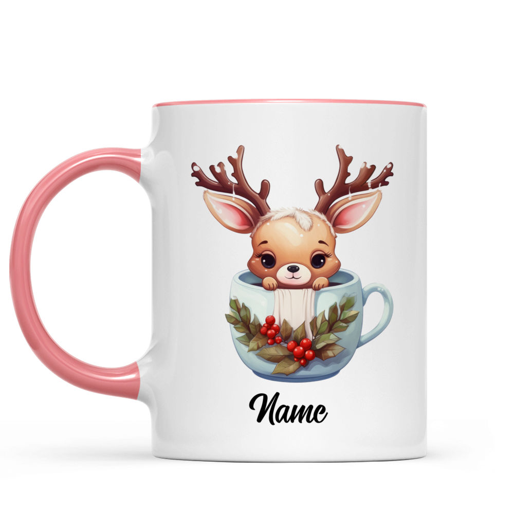 Custom Name reindeer pink floral Mug for Women Girls