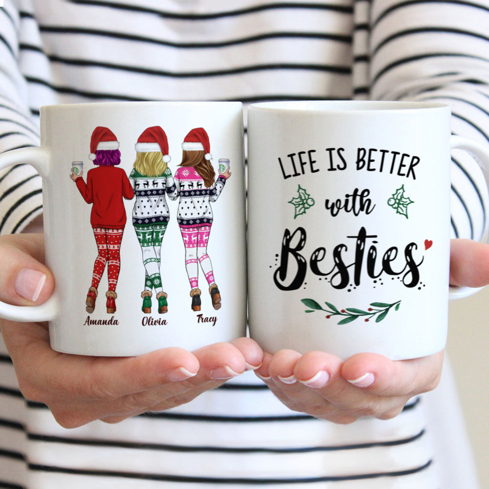 Xmas Mug - Sweaters Leggings - Life Is Better With Besties - Personalized Mug