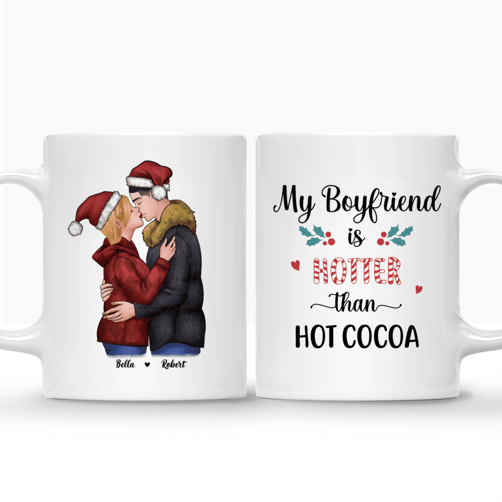 Personalized Mug - Christmas Couple - My boyfriend is hotter than hot cocoa - Couple Gifts, Gifts For Husband, Valentines Gift For Boyfriend_3