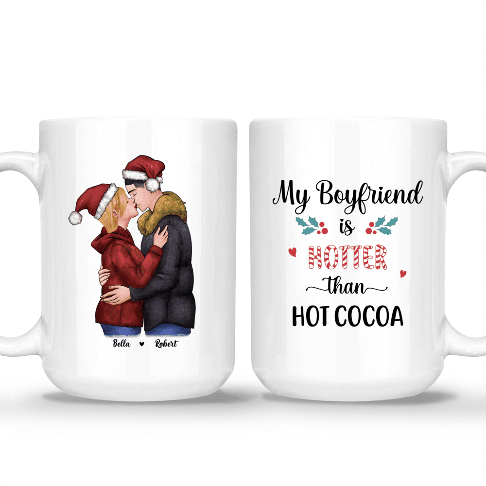 Personalized Mug - Christmas Kissing Couple - My boyfriend is hotter than  hot cocoa - Valentines Gifts For Boyfriend