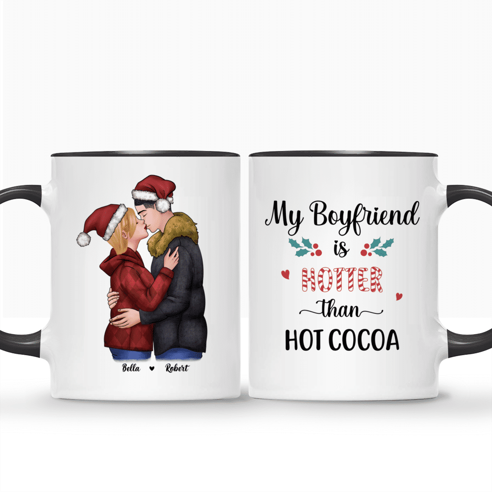 Personalized Mug - Christmas Kissing Couple - My boyfriend is hotter than  hot cocoa - Valentines Gifts For Boyfriend