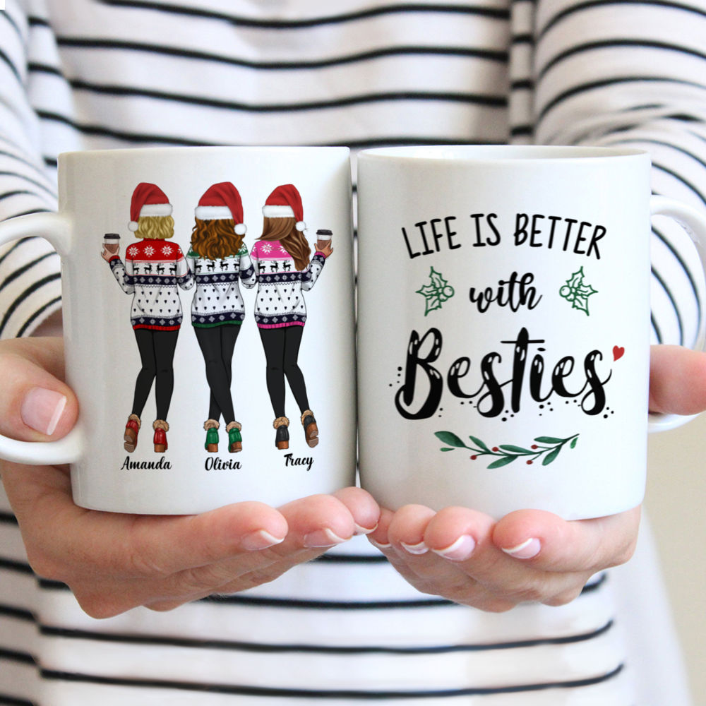 Personalized Xmas Mug - Life is Better With Besties (Sweaters Leggings)