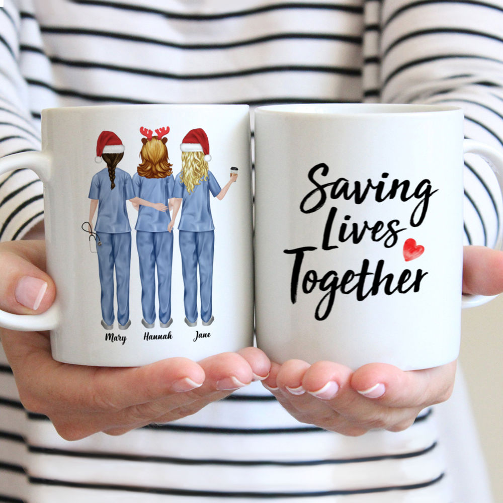 Personalized Mug - Up to 5 Nurses - Saving Lives Together - Colleagues Gifts, Co workers Gifts, Christmas Gifts for Coworkers