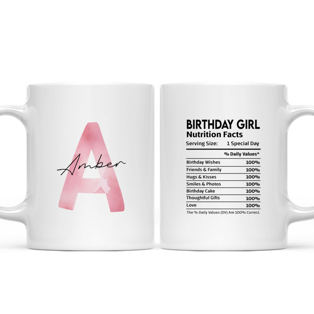 Pink Alphabet Mug - Nutrition Facts - First Letter In My Name Mug - Custom Mug - Custom Text Mug -  Birthday Gifts For Bestie, Family, Friend, Parents, Grandparents, Sister, Son, Daughter, Girlfriend -38962 38972