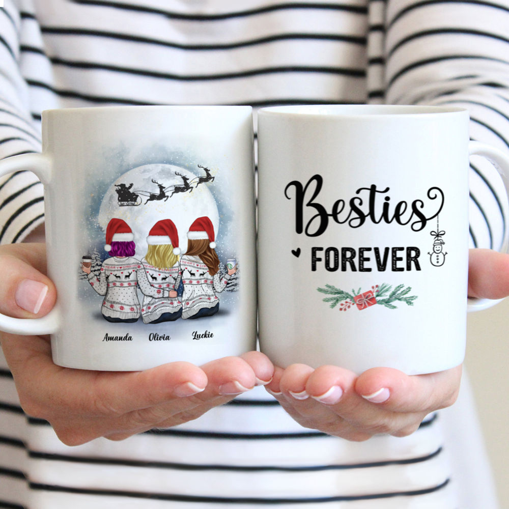 Personalized Mug - Christmas Moon - Besties Forever - Up to 5 Ladies