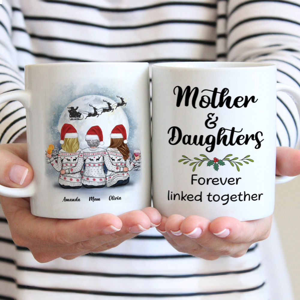 Christmas Moon - Mother & Daughters Forever Linked Together - Personalized Mug