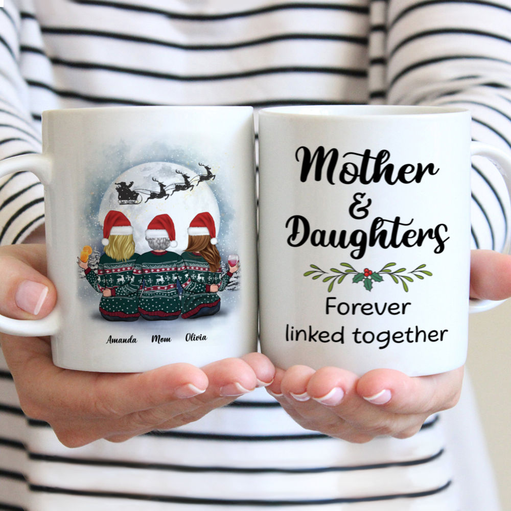 Christmas Moon - Mother & Daughters Forever Linked Together (2) - Personalized Mug