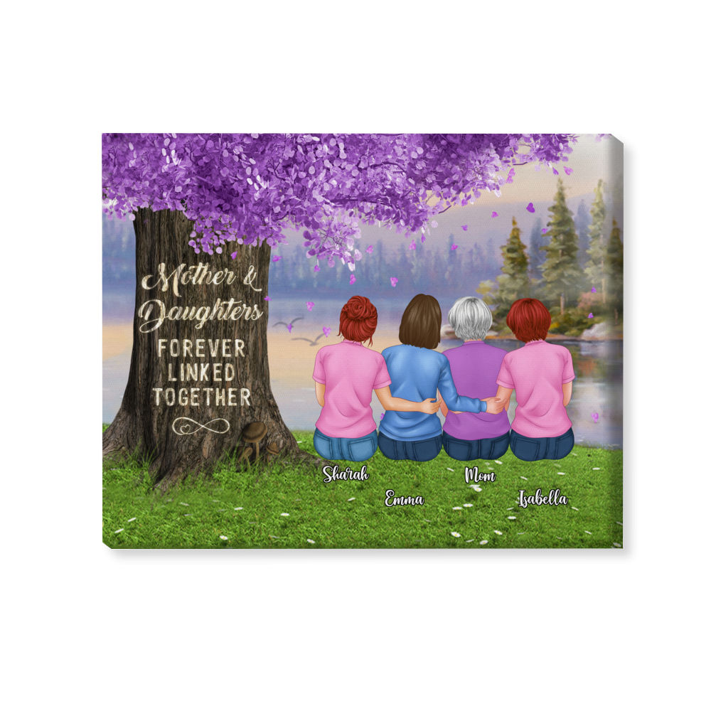 Mother & Daughters Canvas - Mother and Daughters Forever Linked Together (Purple Tree)_1