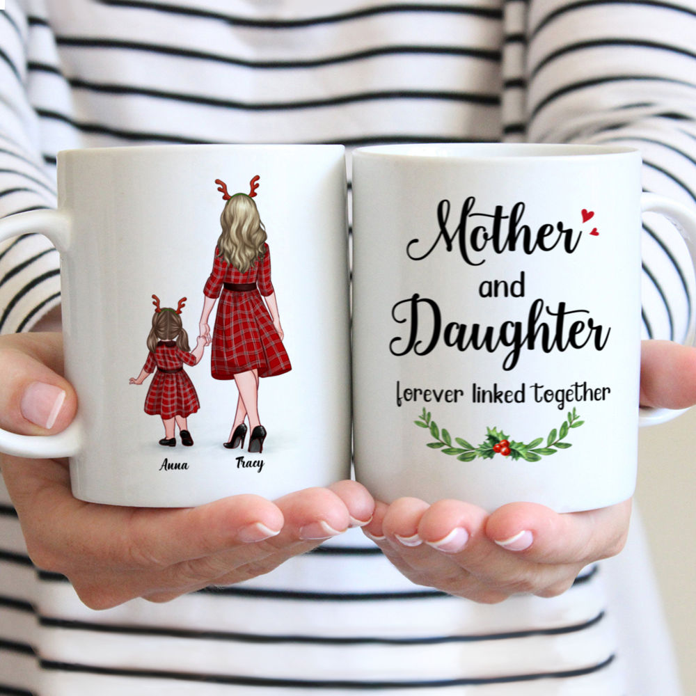 Mother and Kid Daughter - Mother and Daughter Forever Linked Together - Personalized Mug