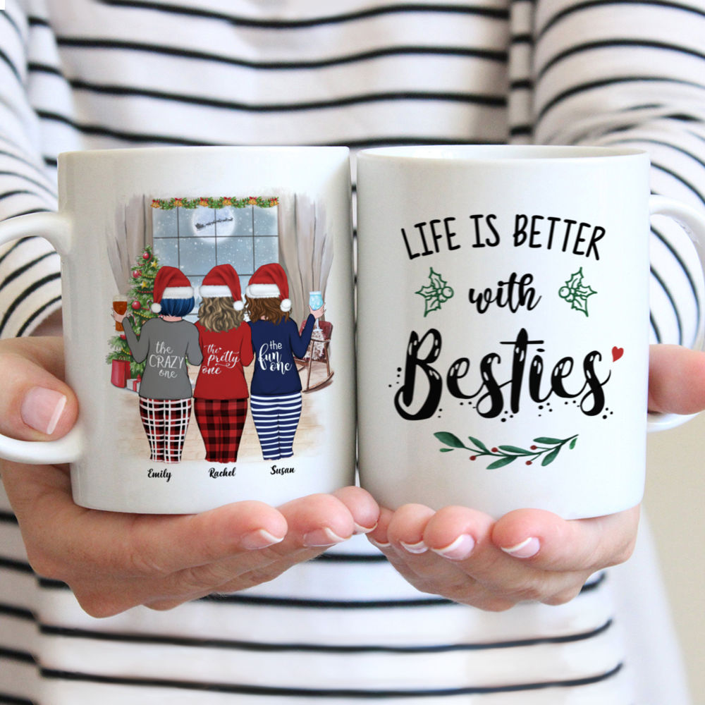 Personalized Mug - Xmas Pyjama - Up to 4 Ladies - Life Is Better With Besties (2)