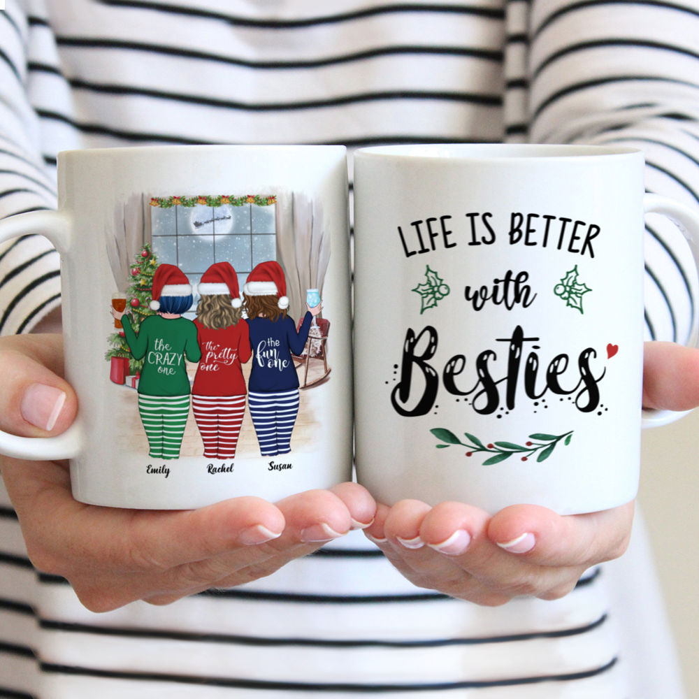 Personalized Mug - Xmas Pyjama - Up to 4 Ladies - Life Is Better With Besties (3)