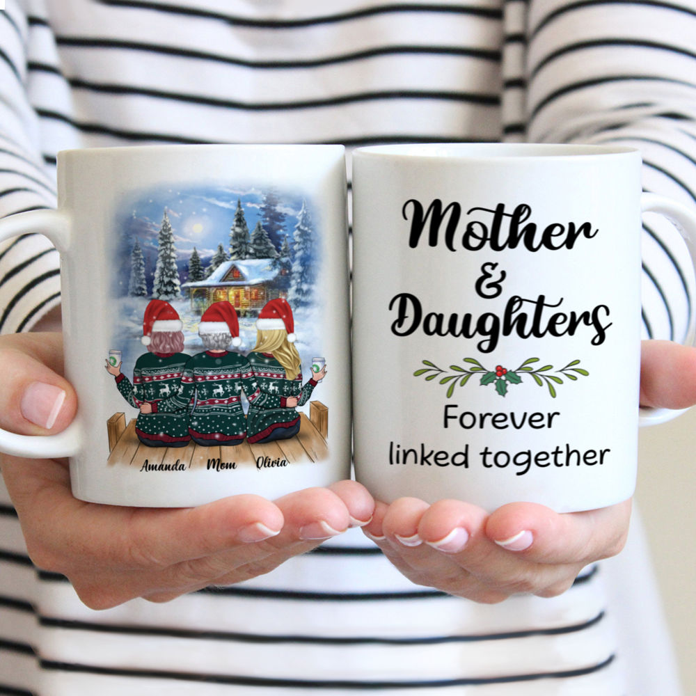 Personalized Mug - Winter Cottage Mug - Mother & Daughters Forever Linked Together