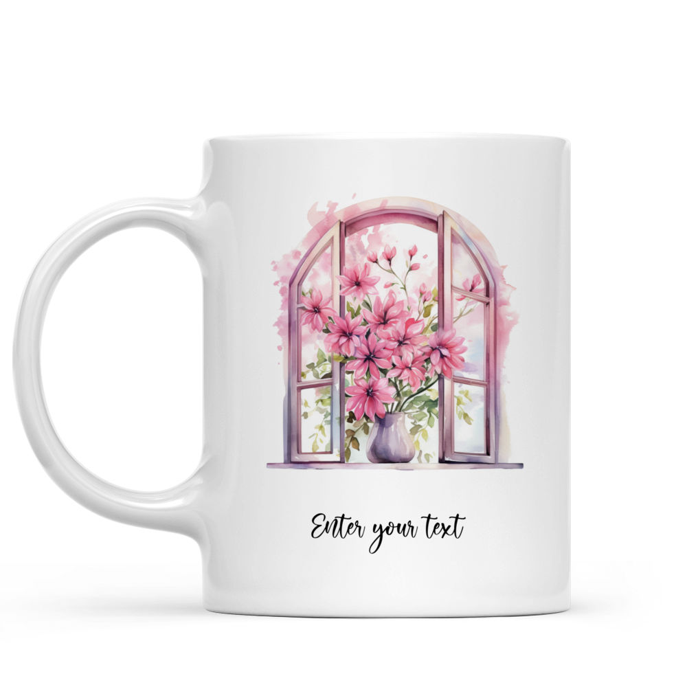 Moon & Pink Rose Window - Watercolor Fairy Window flower  Mug - Custom Mug - Gifts For Family, Friends, Sisters, Brothers, Daughter, Husband, Wife - Personalized Mug 40348	40349_1