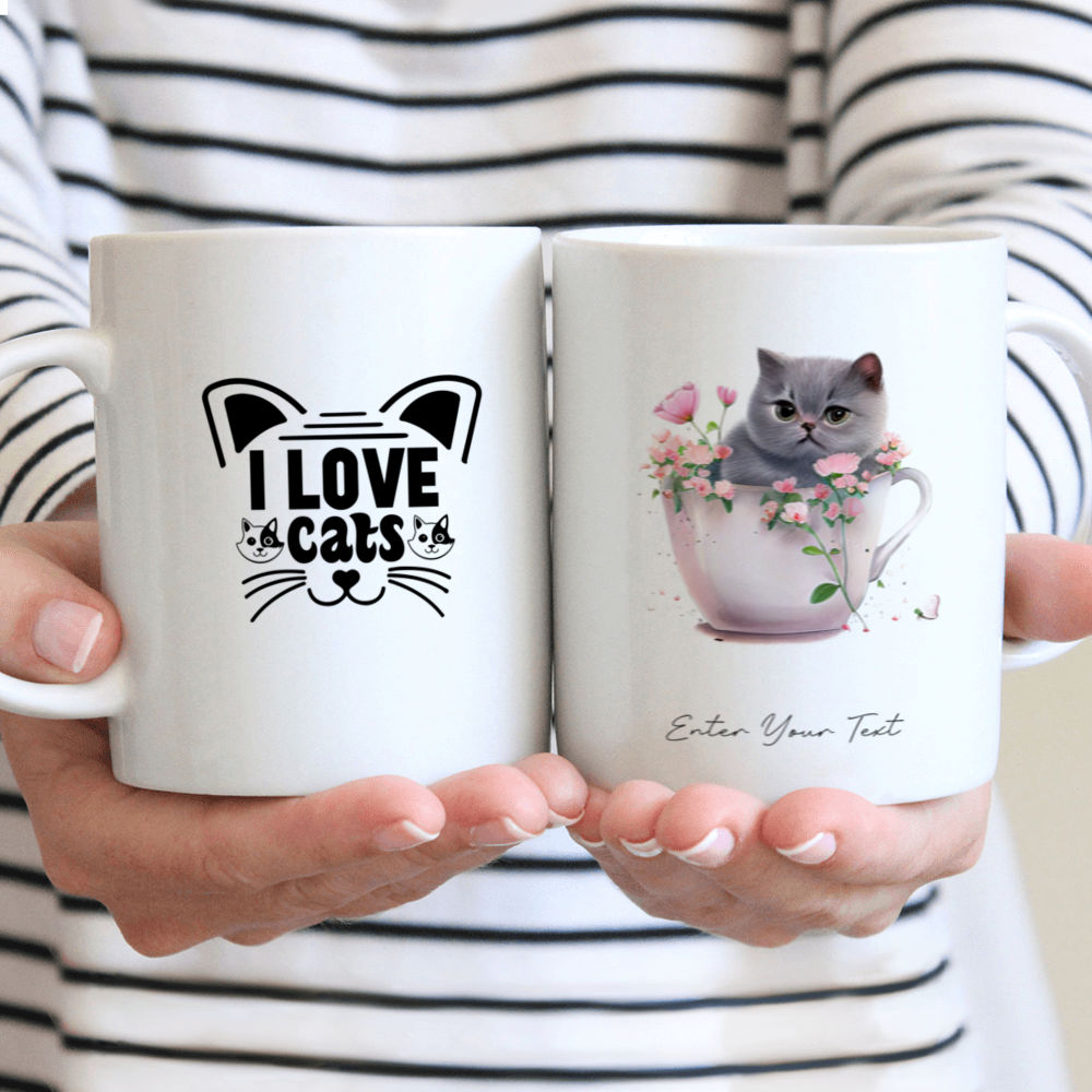 Cat And Flower - Christmas Cat – Merry Christmas Mug - Custom Mug - Cute Kitten Baby Cat - 4th July - Gifts For Bestie, Family, Friend, Parents, Sister, Brother, Grandparent - Personalized Mug 40421 40420