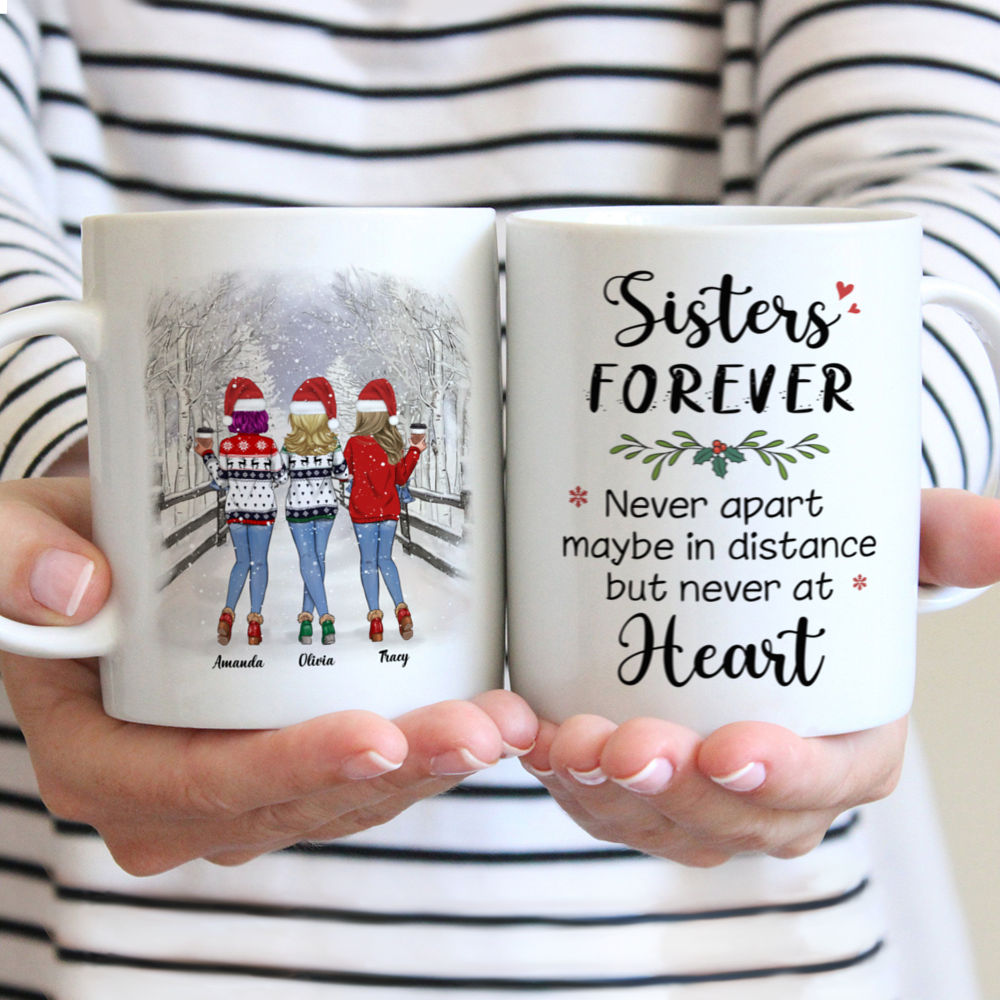 Personalized Mug - Snow Road Mug - Sisters forever, never apart. Maybe in distance but never at heart