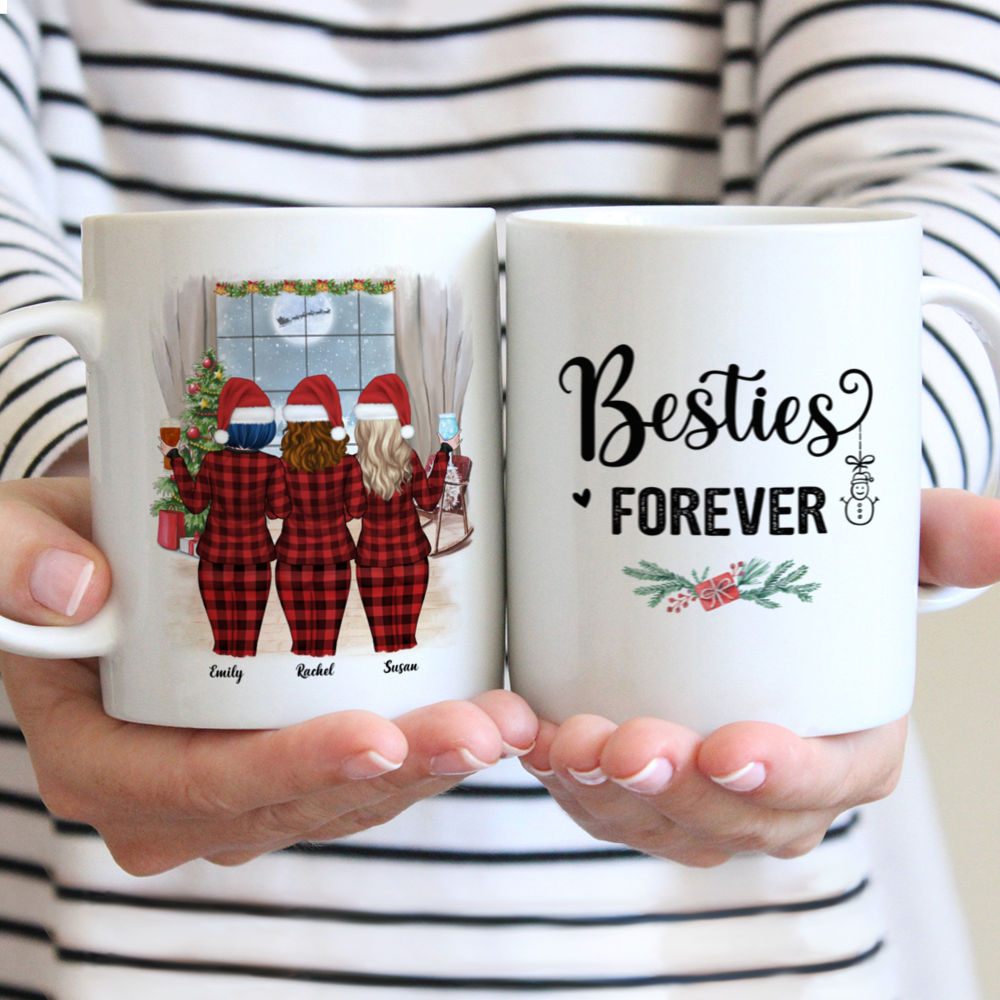 Personalized Mug - Xmas Pyjama - Up to 4 Ladies - Besties Forever