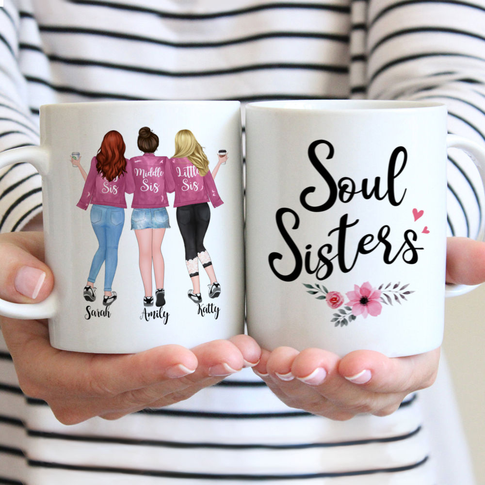 Personalized Mug - Up to 5 Sisters - Soul Sisters - Pink White