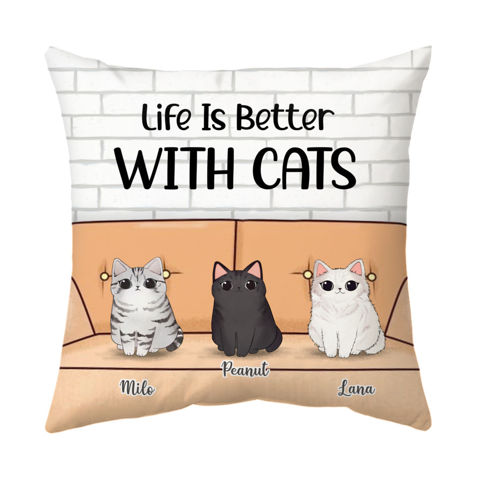 Personalized Cat Pillow - Life is Better with Cats