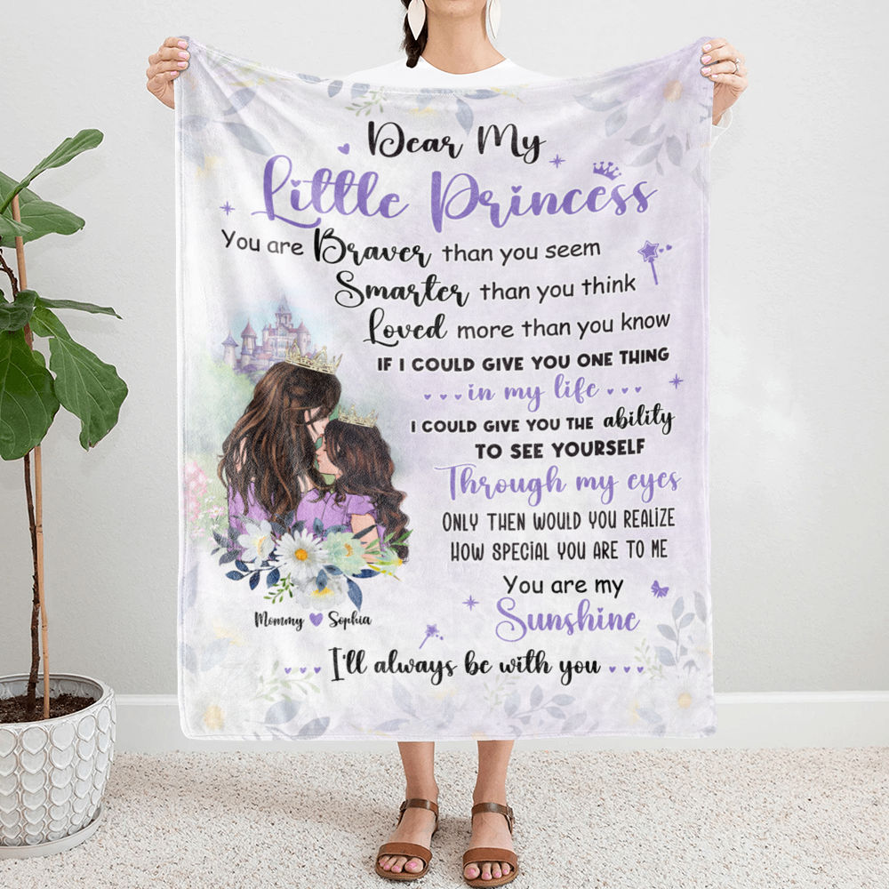 Personalized Blanket - Mother & Little Princess - You Are My Sunshine - Christmas Gift, Birthday Gift for Daughter (b2)_4