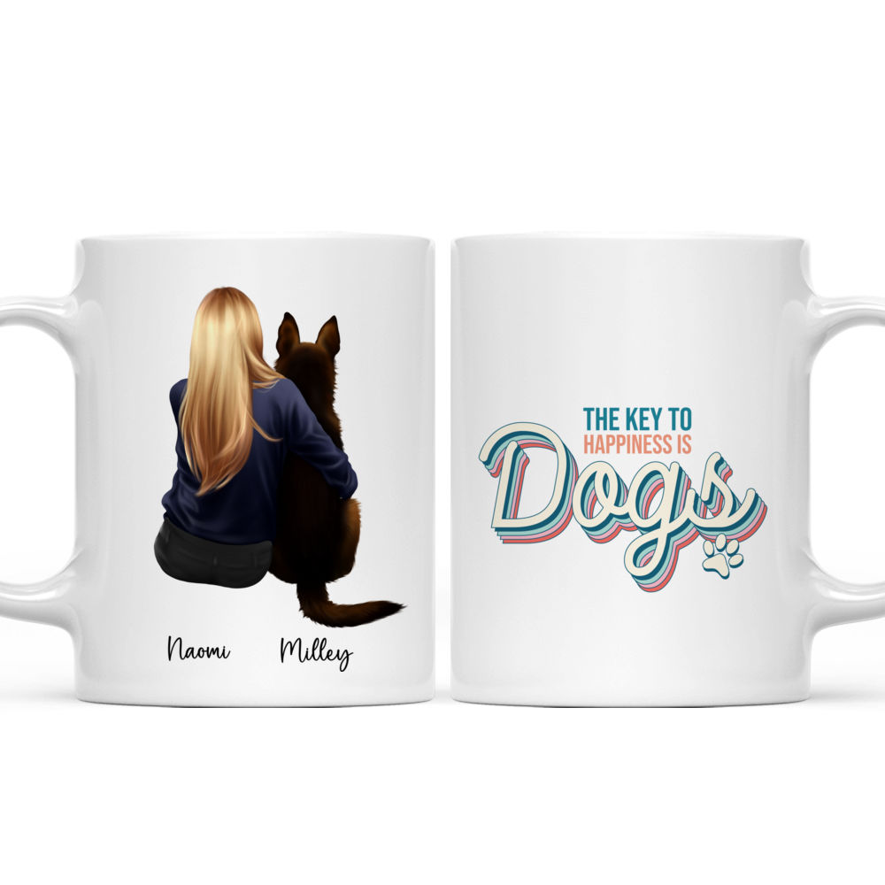 Mom & Dog Mugs - Girl With Dog Mug - Retriever - Sheepdog - Custom Mug - The Key To Happiness Is Dog - Gifts For Bestie, Family, Sister, Cousin, Friends, Lover - 41763 41771_3