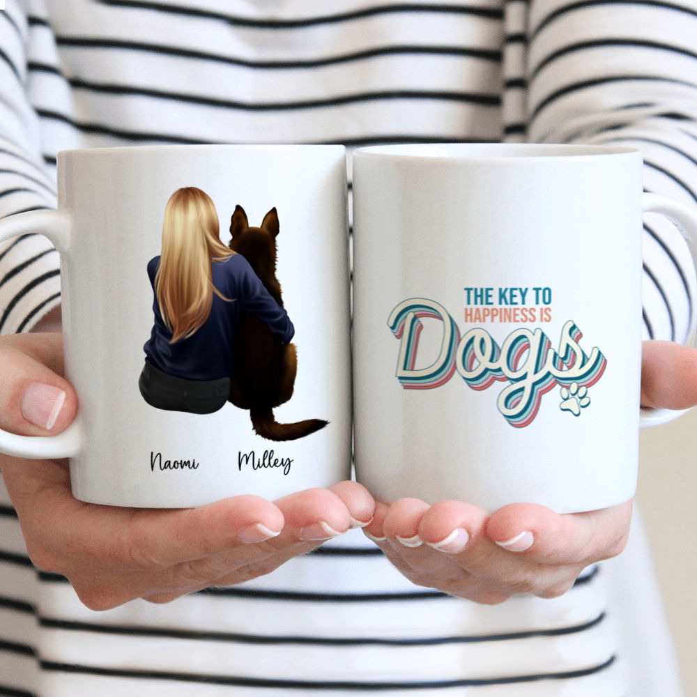 Mom & Dog Mugs - Girl With Dog Mug - Retriever - Sheepdog - Custom Mug - The Key To Happiness Is Dog - Gifts For Bestie, Family, Sister, Cousin, Friends, Lover - 41763 41771