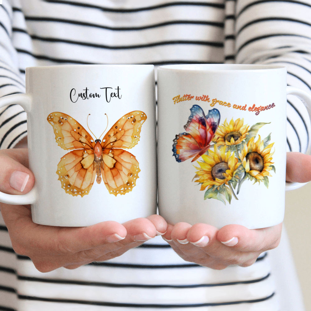 Butterfly Mug - Butterfly Quotes Mug -  Flutten With Grace And Elegance - Custom Mug - Gifts For Bestie, Family, Sister, Cousin, Friends, Lover - 41789 41790