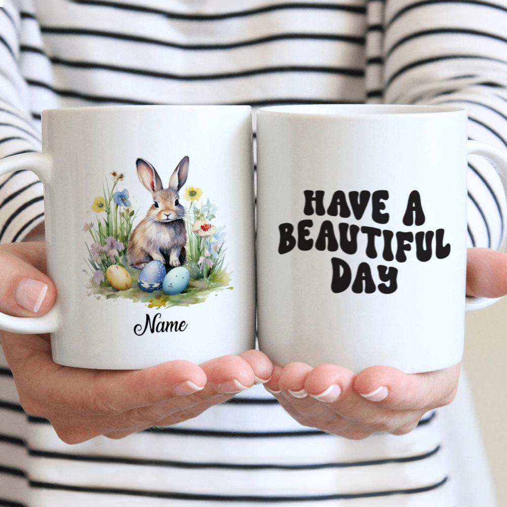 Rabbit Mug - Positive Vibes - Personalized Cute Watercolor Rabbit Mug 2024