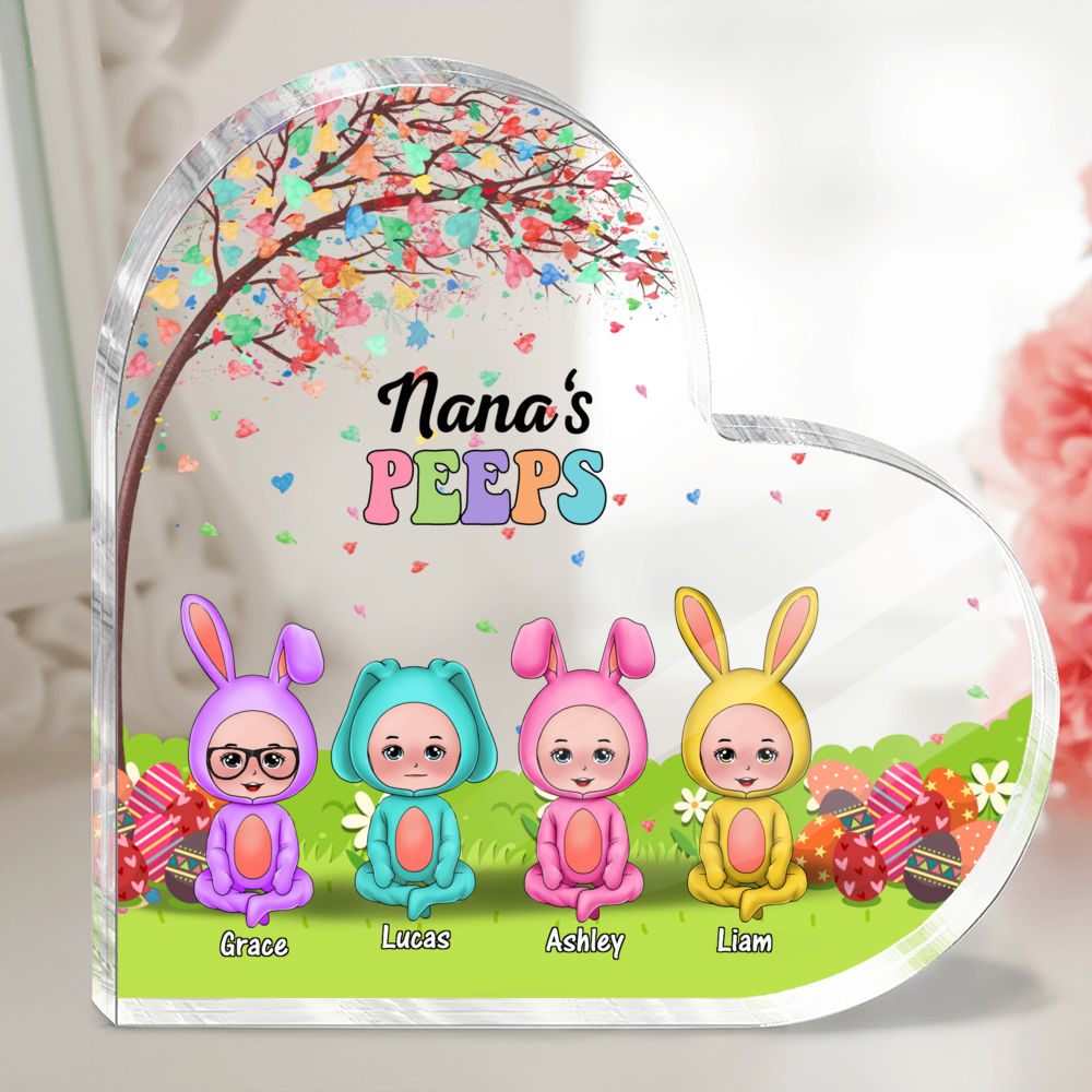 Personalized Desktop - Happy Easter Day - Heart Plaque Acrylic Personalized - Nana Peep - Grandma Easter Egg 2024_5