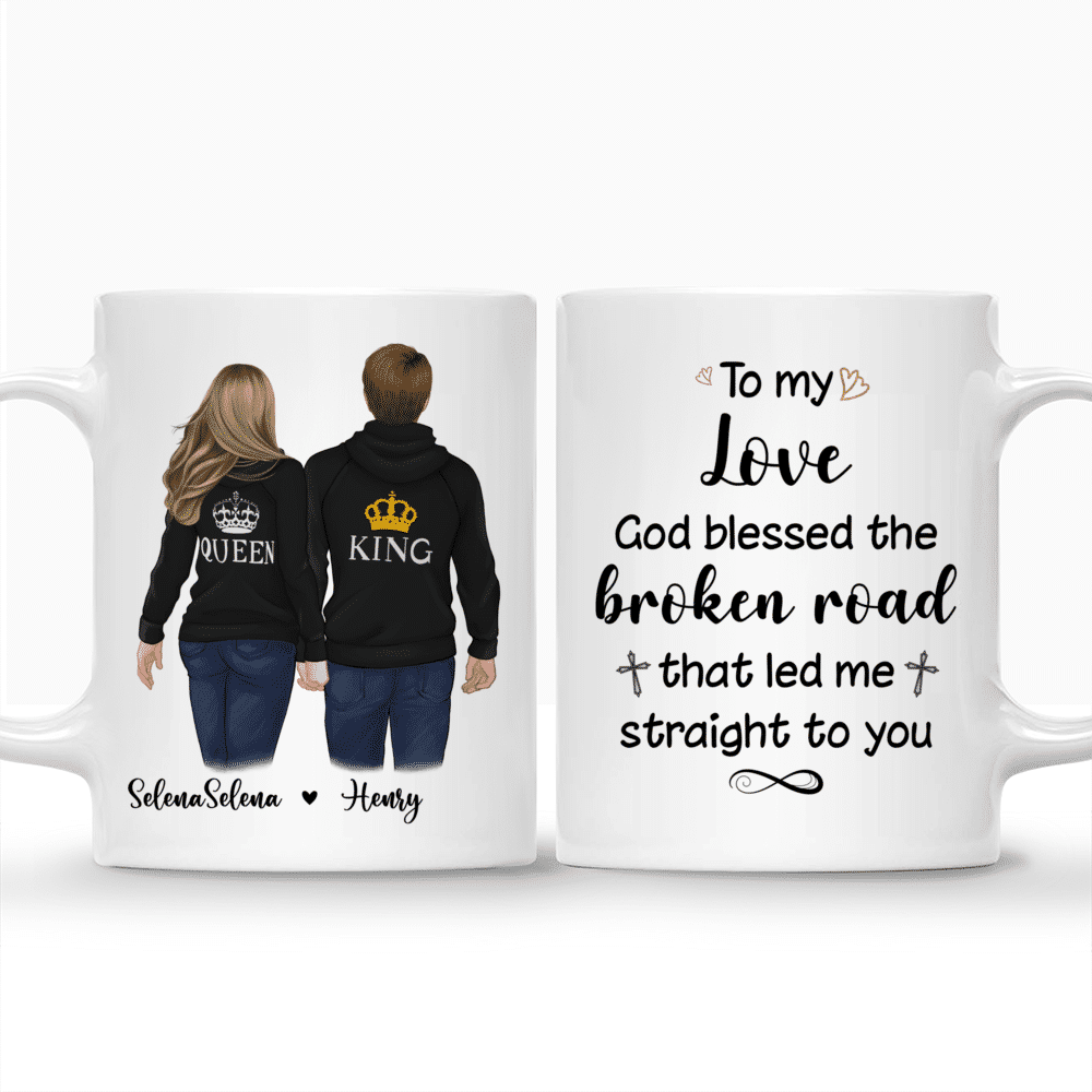 Personalized Mug - Hoodie Couple Mug - To My Love God Blessed The Broken Road That Led Me Straight To You - Couple Gifts, Valentine's Day Gifts_3