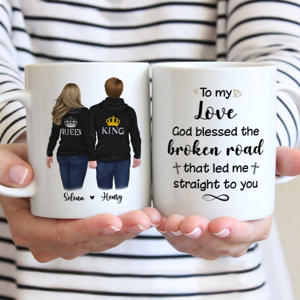 Personalized Mug - Hoodie Couple Mug - To My Love God Blessed The Broken Road That Led Me Straight To You - Couple Gifts, Valentine's Day Gifts